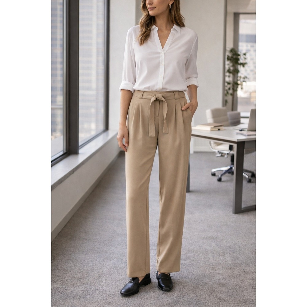 Maeve‎ Anthropologie Tie Waist Pleated Pants Khaki Petite 6